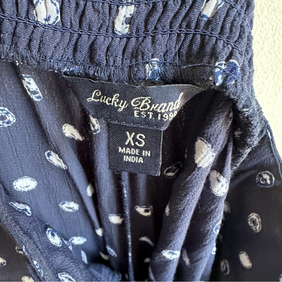 Lucky Brand Blue & White Polka Dot Palazzo Pant W/ Pockets Wide Leg Extra Small - Picture 9 of 11